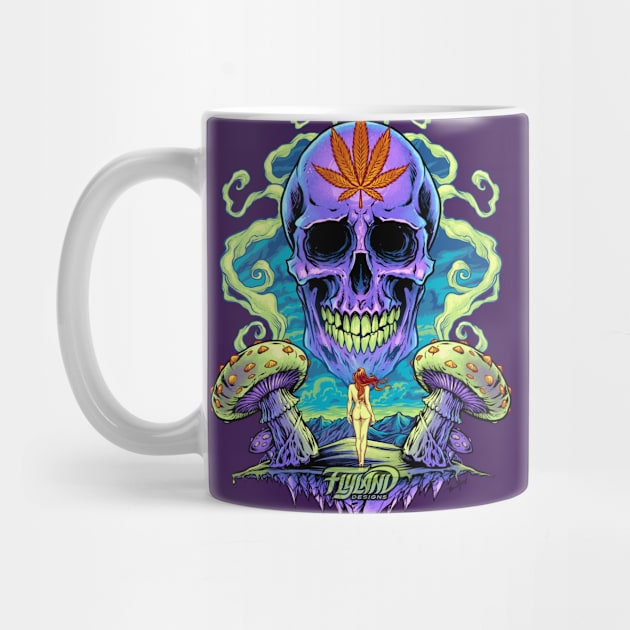 Purple Cannabis Skull with Mushrooms by FlylandDesigns